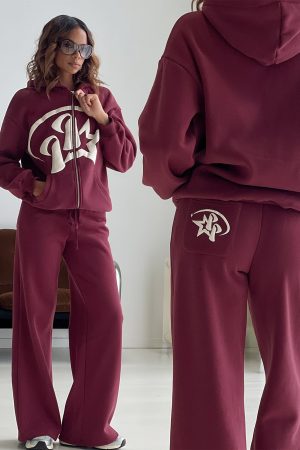 Princess Polly Stargirl Wide Leg Sweat Pants Burgundy