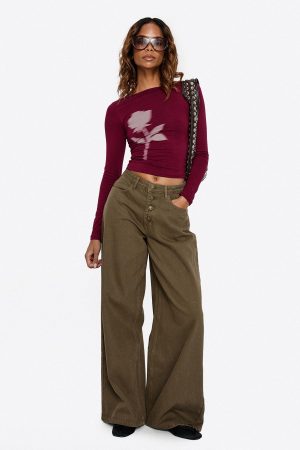 Naylor Mid Rise Wide Leg Jeans Olive