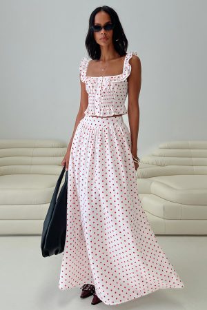 Valerio Maxi Skirt White / Red