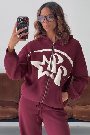 Princess Polly Stargirl Zip Through Jumper Burgundy
