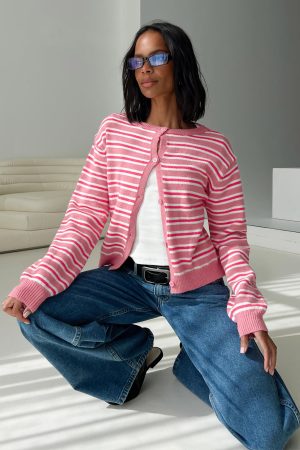 Heavenly Dream Cardigan Pink Stripe