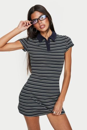 Britte Polo Shirt Mini Dress Navy Stripe
