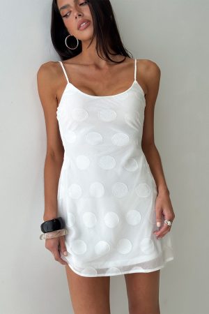 Lissie Scoop Mini Dress White Polka Dot