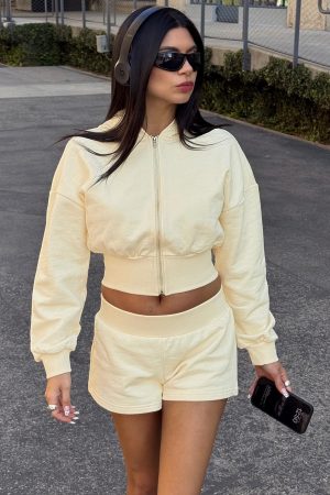 Daytime Cropped Blouson Hoodie Buttercream