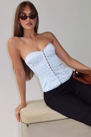 Jazzy Strapless Corset Top Blue / Lemon Polka