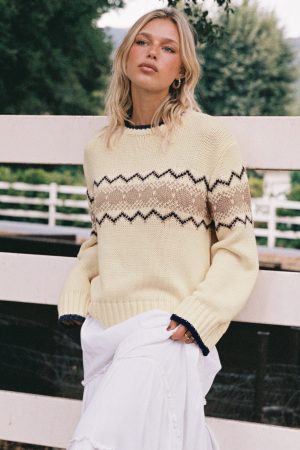 Madalynn Knit Graphic Jumper Beige