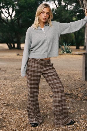 Emiroki Straight Leg Pants Brown Check