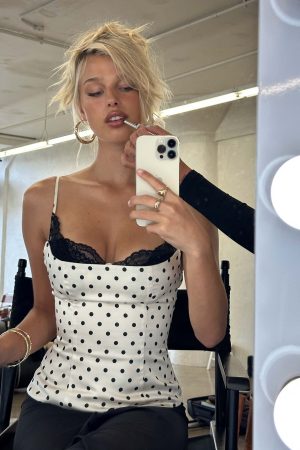 Renaissance Corset Lace Top White Polka Dot