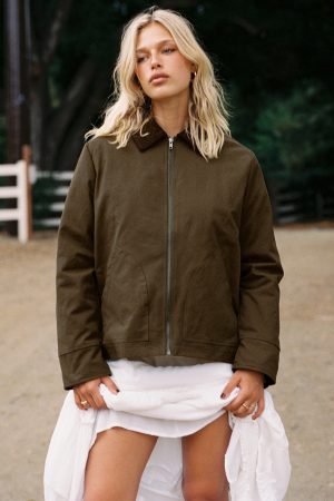 Livya Contrast Collar Utility Jacket Khaki