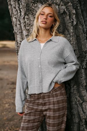 Nadyna Collared Cardigan Grey Marle