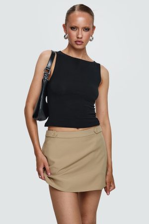 Hosier Twill Mini Skirt Taupe
