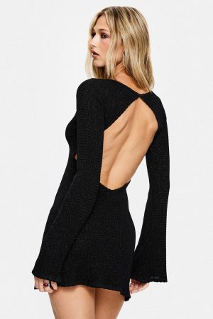 Rhapsody Long Sleeve Knit Mini Dress Black