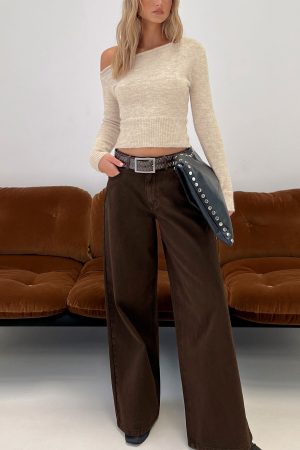 Naylor Mid Rise Wide Leg Jeans Brown