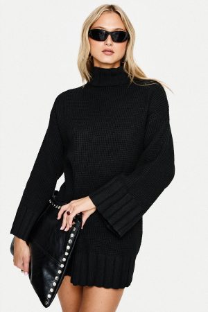 Tarin Long Sleeve Knit Mini Dress Black