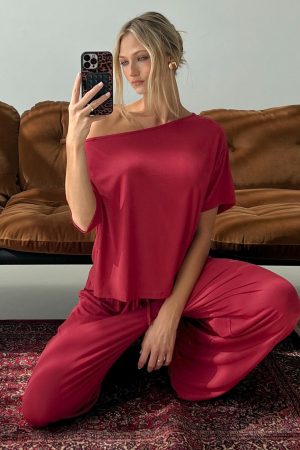 Cozy Hour Sleep Relaxed Pants Red