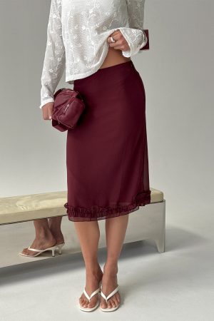 Rosette Frill Midi Skirt Currant