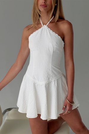 Hunnie Halter Mini Dress White