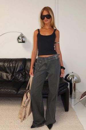 Paltrow Mid Rise Wide Leg Cargo Jeans Washed Grey