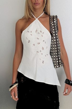 Bonanza Asymmetrical Halter Top White