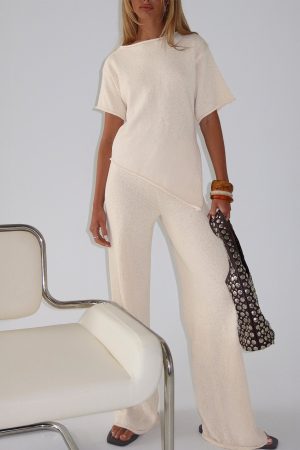Calisse Knit Wide Leg Pants Beige