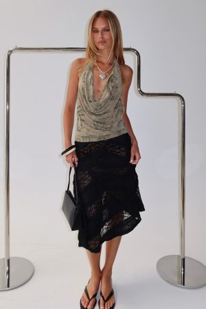 Constancia Asymmetrical Sheer Midi Skirt Black
