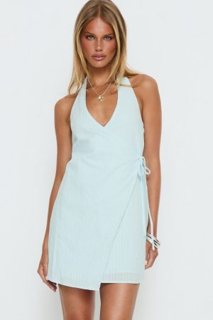 Minkie Halter Wrap Mini Dress Light Blue