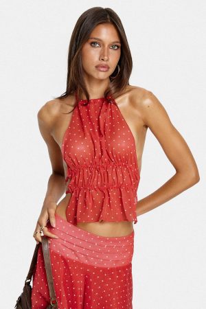Legacy Halter Top Tomato Polka