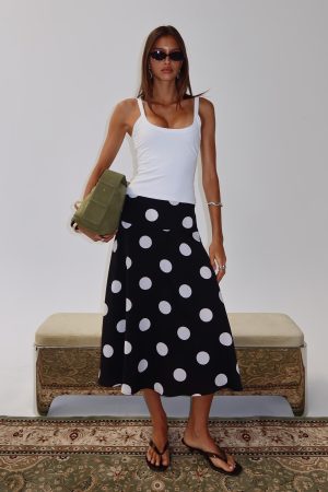 Picture It Midi Skirt Black Polka Dot