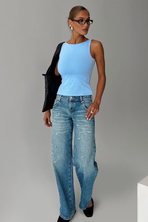 Picasso Mid Rise Straight Leg Jeans Mid Blue