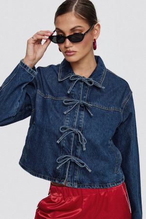 Good On You Bow Detail Jacket Blue Denim