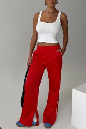 Travalta Satin Track Pant Red