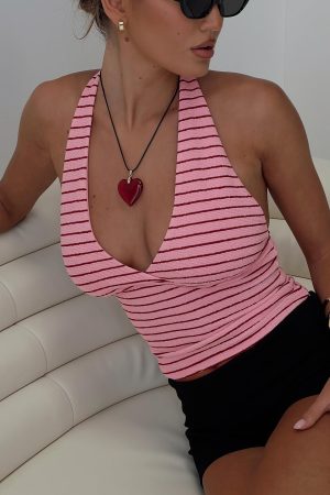 Whimsy Halter Top Pink / Red Stripe