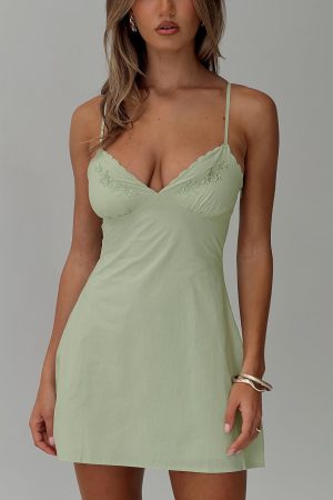Aruba Embroidered Mini Dress Sage