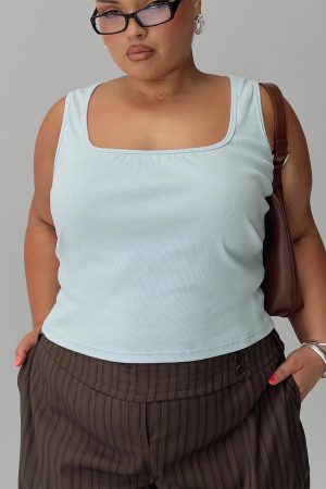 Baseline Square Neck Rib Tank Top Light Blue Curve