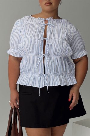 Alistair Bow Tie Top Blue / White Stripe Curve