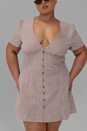 Loveliness Playsuit Brown Check Curve