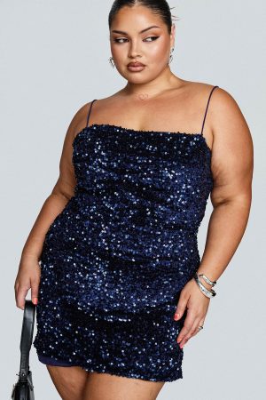 Layney Sequin Mini Dress Navy Curve