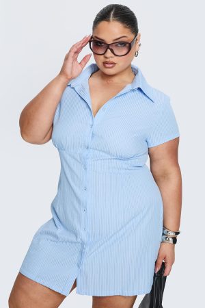Motley Mini Dress Blue Stripe Curve