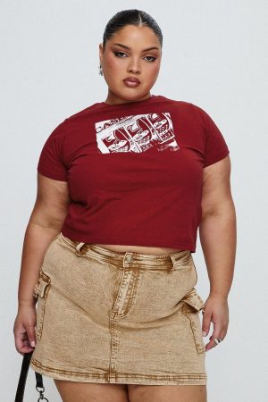 Velveta Low Rise Denim Skirt Camel Curve