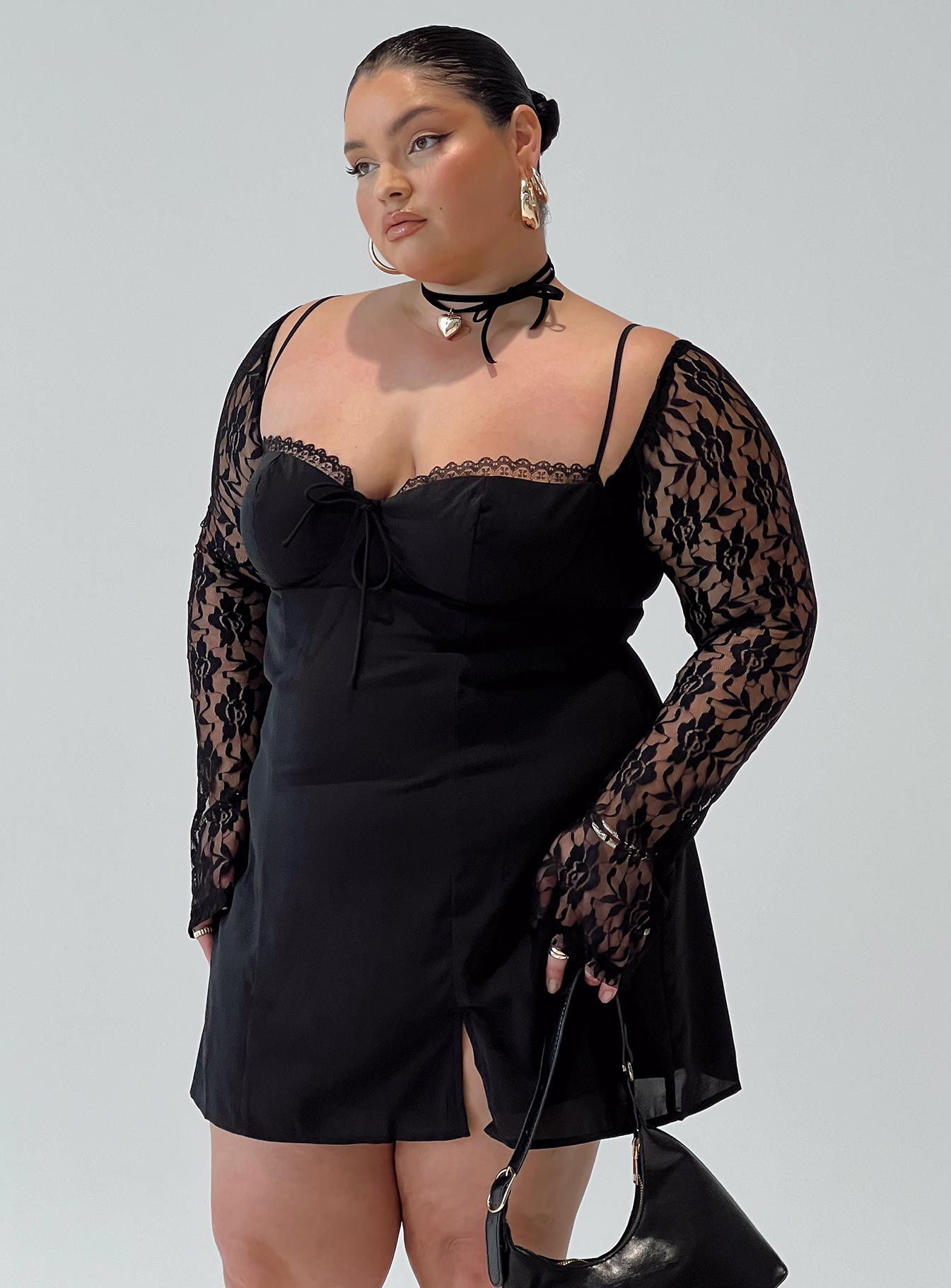 Ashwood Lace Sleeve Mini Dress Black Curve - Image 9