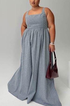 Cartmel Check Maxi Dress Navy Curve