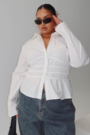Liesel Shirred Long Sleeve Top White Curve