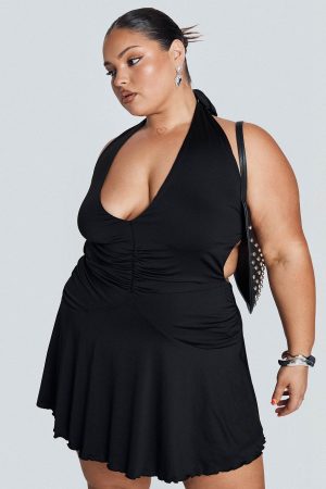 Maeva Halter Mini Dress Black Curve