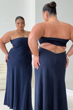 Yahir Strapless Maxi Dress Navy Curve