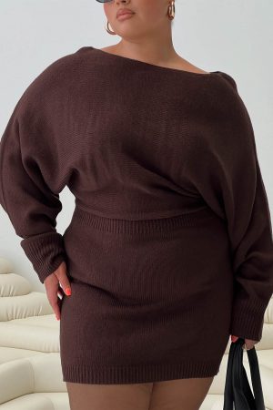 Bellamie Long Sleeve Mini Dress Chocolate Curve