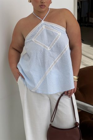 Jezabele Halter Top Blue Stripe Curve