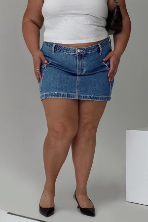 Zakai Cargo Denim Mini Skirt Mid Blue Curve