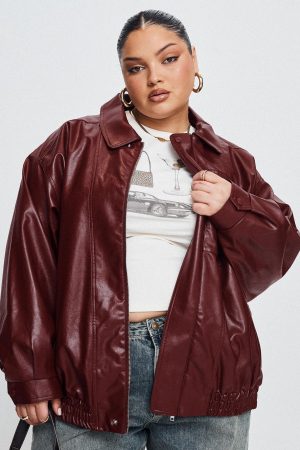 Devija Faux Leather Jacket Burgundy Curve