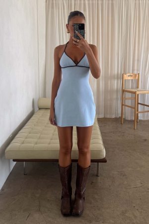 Baseline Halter Rib Mini Dress Blue / Brown