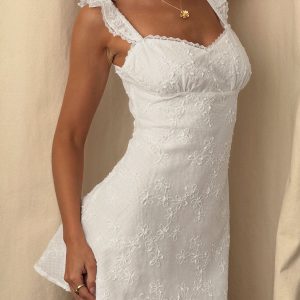 Beacall Embroidered Mini Dress White